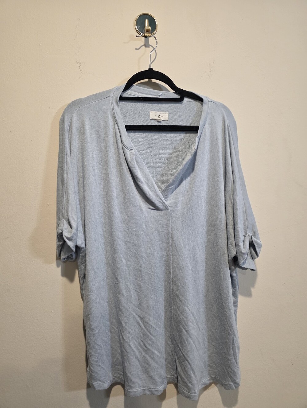 Lou & Grey Light Blue V-Neck Rolled Sleeve Cozy Knit Top Size XXL